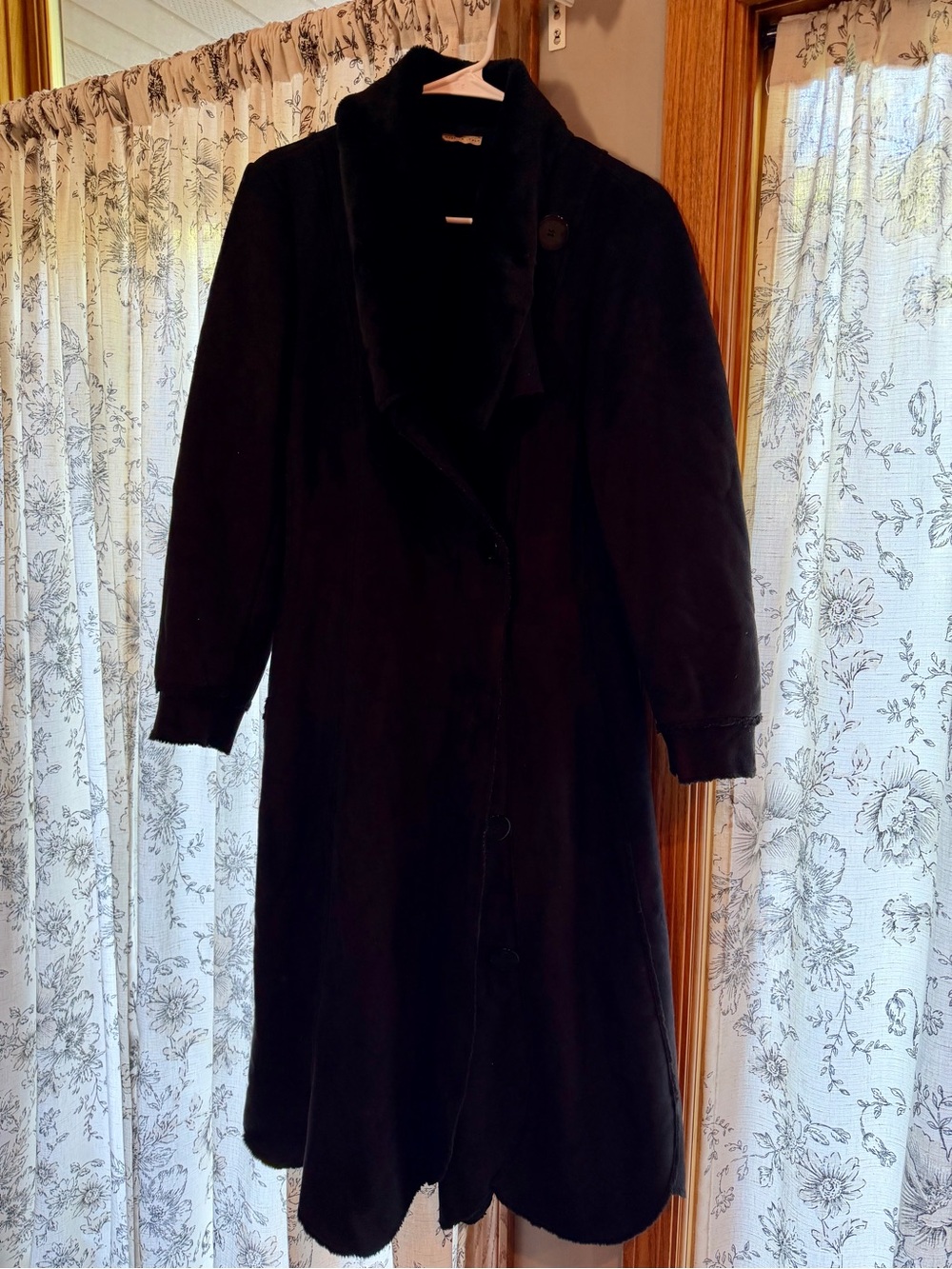 Vintage Emporio Armani Classic Black Women's Long Coat - shearling/sheepskin